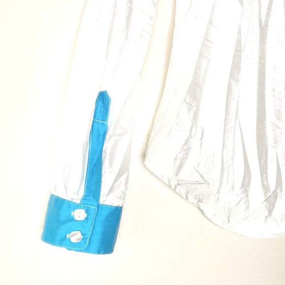 Beluva San Francisco Pleated Button Down Shirt Blouse White Blue Women's XS - Picture 4 of 10